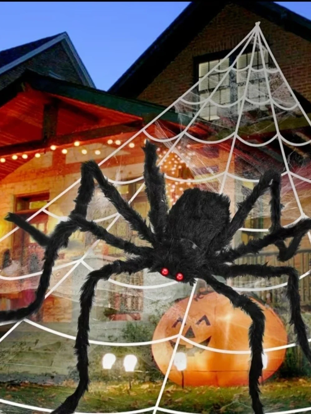 Outdoor Halloween Spider Web Decoration with Large Black Spider - 1 Pack